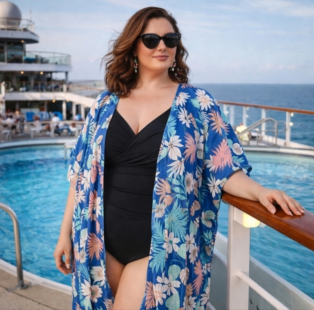 Kiyonna Tropical Floral Kimono Cardigan (2X/3X)